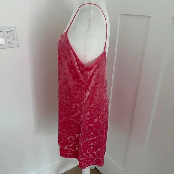 Angelique Y2K Floral Burnout Velvet Slip Dress Sz L Pink Satin Trim Pink *E17 - Picture 2 of 5